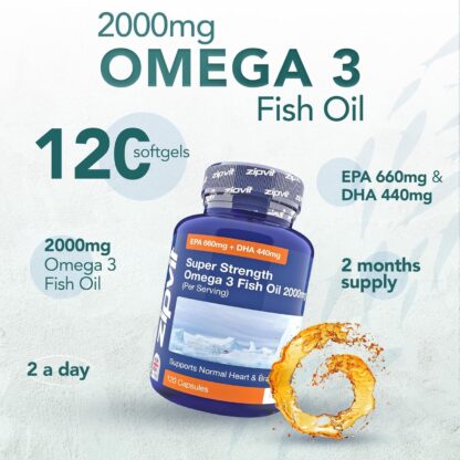 Omega 3 Fish Oil 2000mg, EPA 660mg DHA 440mg per Daily Serving. 120 Capsules (2 Months Supply). Supports Heart, Brain Function and Eye Health. 2 Capsules Per Serving - Image 3