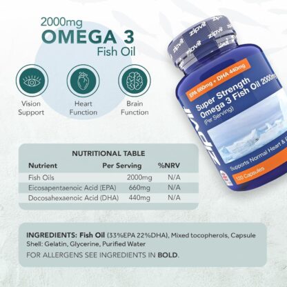 Omega 3 Fish Oil 2000mg, EPA 660mg DHA 440mg per Daily Serving. 120 Capsules (2 Months Supply). Supports Heart, Brain Function and Eye Health. 2 Capsules Per Serving - Image 5