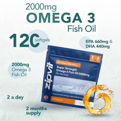 Omega 3 Fish Oil 2000mg, EPA 660mg DHA 440mg per Daily Serving. 120 Capsules (2 Months Supply). Supports Heart, Brain Function and Eye Health. 2 Capsules Per Serving - Image 10