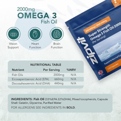 Omega 3 Fish Oil 2000mg, EPA 660mg DHA 440mg per Daily Serving. 120 Capsules (2 Months Supply). Supports Heart, Brain Function and Eye Health. 2 Capsules Per Serving - Image 11