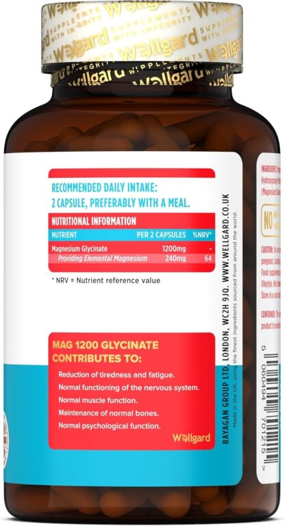 Wellgard Pure Magnesium Glycinate - Not Mixed with Citrate or Malate, High-Strength Magnesium Supplement, Mag 1200, Made in UK - Image 7