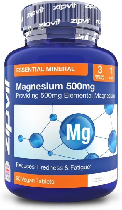 Zipvit Magnesium 500mg of Elemental Magnesium, High-Strength Magnesium Tablets, 3 Month Supply, 90 Vegan Tablets, Magnesium Supplements for Muscle, Bone & Energy, All-Round Magnesium Supplement