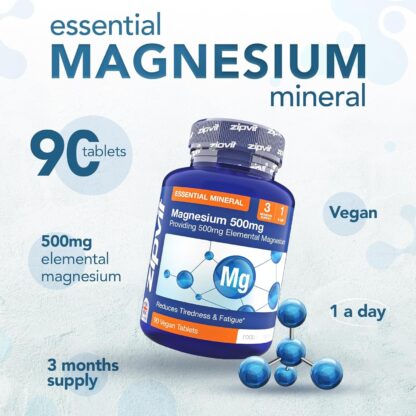 Zipvit Magnesium 500mg of Elemental Magnesium, High-Strength Magnesium Tablets, 3 Month Supply, 90 Vegan Tablets, Magnesium Supplements for Muscle, Bone & Energy, All-Round Magnesium Supplement - Image 3