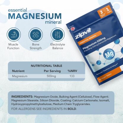 Zipvit Magnesium 500mg of Elemental Magnesium, High-Strength Magnesium Tablets, 3 Month Supply, 90 Vegan Tablets, Magnesium Supplements for Muscle, Bone & Energy, All-Round Magnesium Supplement - Image 21