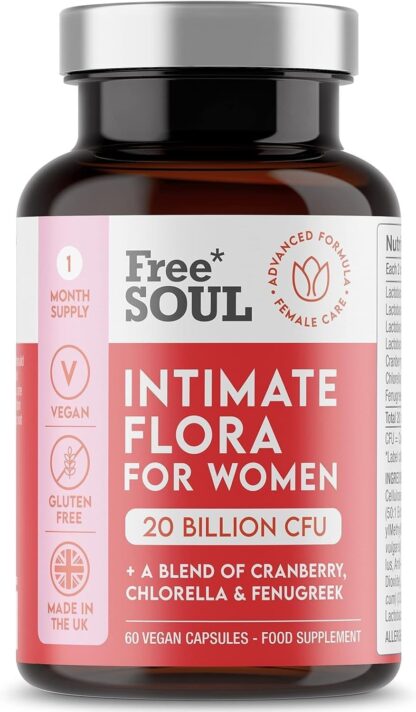 Probiotics for Women – 20 Billion CFU Fortified with 15,000mg Cranberry, Fenugreek & Chlorella – Bio Cultures for Women's Intimate Flora – Vegan Probiotics for Gut Health – 60 Capsules – Free Soul