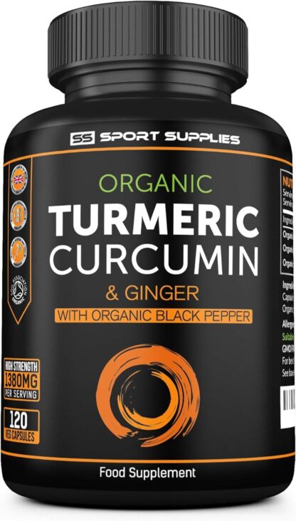 Organic Turmeric Capsules High Strength and Black Pepper with Active Curcumin with Ginger 1380mg - Advanced Tumeric - Each 120 Veg Capsule is Organic