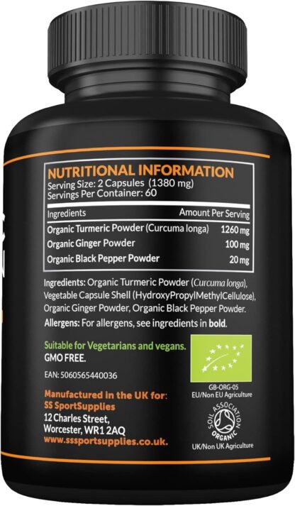 Organic Turmeric Capsules High Strength and Black Pepper with Active Curcumin with Ginger 1380mg - Advanced Tumeric - Each 120 Veg Capsule is Organic - Image 3