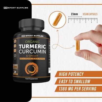 Organic Turmeric Capsules High Strength and Black Pepper with Active Curcumin with Ginger 1380mg - Advanced Tumeric - Each 120 Veg Capsule is Organic - Image 4