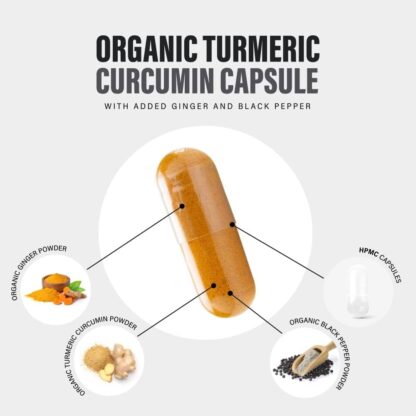 Organic Turmeric Capsules High Strength and Black Pepper with Active Curcumin with Ginger 1380mg - Advanced Tumeric - Each 120 Veg Capsule is Organic - Image 5