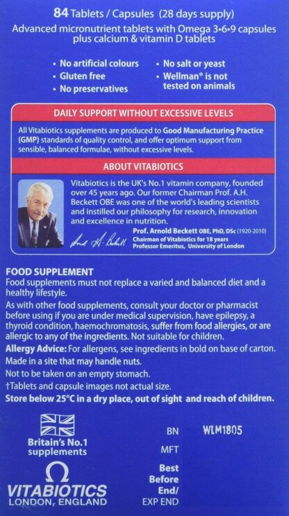 Wellman Max - Maximum Strength Multivitamin Formula Mix with Support for energy, immune system, testosterone level, bone health, brain health,heart health and vision health, 84 Tablets by Vitabiotics - Image 3