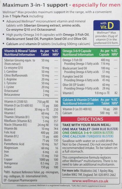 Wellman Max - Maximum Strength Multivitamin Formula Mix with Support for energy, immune system, testosterone level, bone health, brain health,heart health and vision health, 84 Tablets by Vitabiotics - Image 4