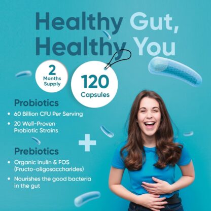 Bio Cultures Complex Probiotics & Prebiotics - 60 Billion CFU - 2 Months Supply - 120 Vegan Probiotic Complex Capsules for Adults - 20 Gut-Friendly Bacterial Cultures Like Lactobacillus Acidophilus - Image 2