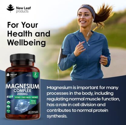 Magnesium Glycinate 4-in-1 Complex 2000mg - 402mg Elemental Magnesium High Strength Magnesium Supplements - Magnesium Bisglycinate,Citrate, Malate, Threonate - 120 Capsules - Vegan UK Made by New Leaf - Image 3