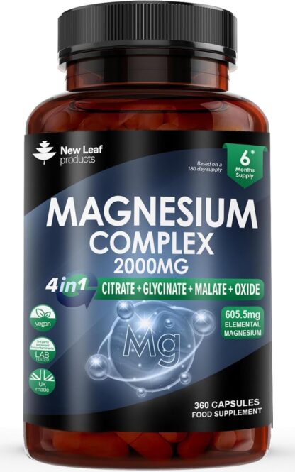 Magnesium Glycinate 4-in-1 Complex 2000mg - 402mg Elemental Magnesium High Strength Magnesium Supplements - Magnesium Bisglycinate,Citrate, Malate, Threonate - 120 Capsules - Vegan UK Made by New Leaf - Image 9