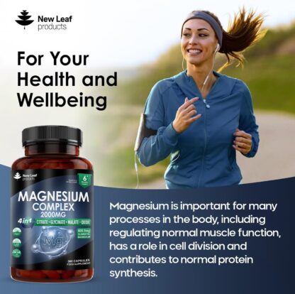 Magnesium Glycinate 4-in-1 Complex 2000mg - 402mg Elemental Magnesium High Strength Magnesium Supplements - Magnesium Bisglycinate,Citrate, Malate, Threonate - 120 Capsules - Vegan UK Made by New Leaf - Image 10