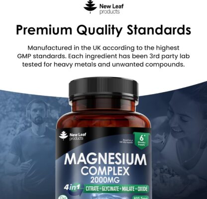 Magnesium Glycinate 4-in-1 Complex 2000mg - 402mg Elemental Magnesium High Strength Magnesium Supplements - Magnesium Bisglycinate,Citrate, Malate, Threonate - 120 Capsules - Vegan UK Made by New Leaf - Image 13