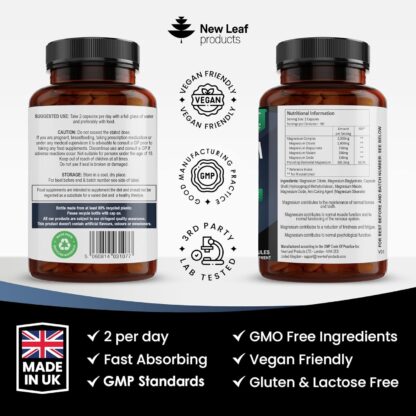 Magnesium Glycinate 4-in-1 Complex 2000mg - 402mg Elemental Magnesium High Strength Magnesium Supplements - Magnesium Bisglycinate,Citrate, Malate, Threonate - 120 Capsules - Vegan UK Made by New Leaf - Image 14