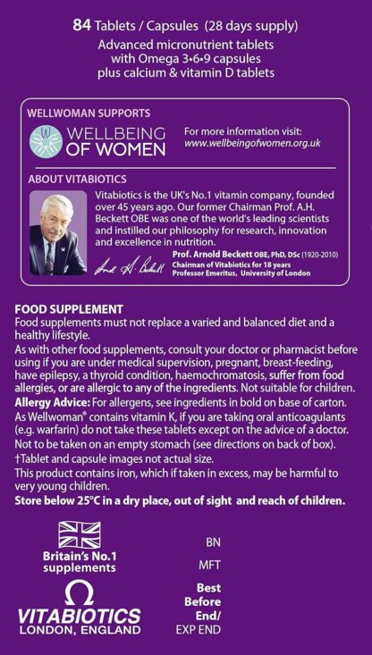 Wellwoman Max, Beauty Supplements, Maximum Support Formula for women wanting to boost energy, immune system and bone health, 84-Multivitamin Tablets By Vitabiotics - Image 2