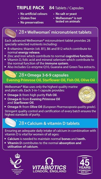 Wellwoman Max, Beauty Supplements, Maximum Support Formula for women wanting to boost energy, immune system and bone health, 84-Multivitamin Tablets By Vitabiotics - Image 3