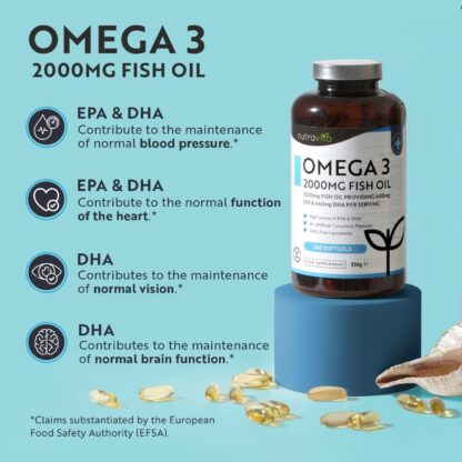 Omega 3 2000mg with 660mg EPA & 440mg DHA per Serving - 240 Softgel Capsules of Sustainably Sourced High Strength Pure Omega 3 Fish Oil - 4 Months Supply - Made in The UK by Nutravita - Image 2