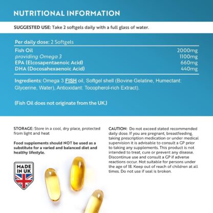 Omega 3 2000mg with 660mg EPA & 440mg DHA per Serving - 240 Softgel Capsules of Sustainably Sourced High Strength Pure Omega 3 Fish Oil - 4 Months Supply - Made in The UK by Nutravita - Image 4