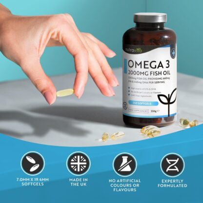 Omega 3 2000mg with 660mg EPA & 440mg DHA per Serving - 240 Softgel Capsules of Sustainably Sourced High Strength Pure Omega 3 Fish Oil - 4 Months Supply - Made in The UK by Nutravita - Image 5