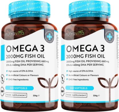 Omega 3 2000mg with 660mg EPA & 440mg DHA per Serving - 240 Softgel Capsules of Sustainably Sourced High Strength Pure Omega 3 Fish Oil - 4 Months Supply - Made in The UK by Nutravita - Image 10