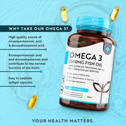 Omega 3 2000mg with 660mg EPA & 440mg DHA per Serving - 240 Softgel Capsules of Sustainably Sourced High Strength Pure Omega 3 Fish Oil - 4 Months Supply - Made in The UK by Nutravita - Image 11