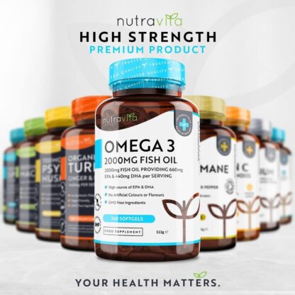 Omega 3 2000mg with 660mg EPA & 440mg DHA per Serving - 240 Softgel Capsules of Sustainably Sourced High Strength Pure Omega 3 Fish Oil - 4 Months Supply - Made in The UK by Nutravita - Image 16