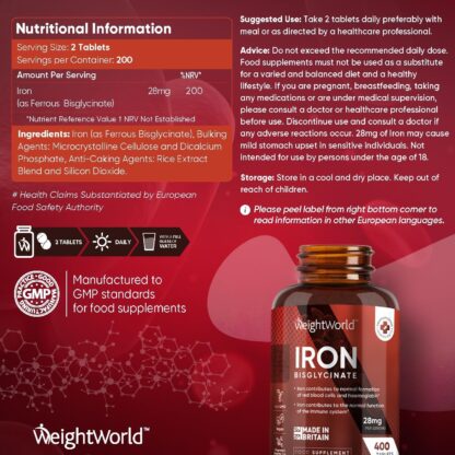 Gentle Iron Tablets High Strength 28mg - 400 Tablets (6+ Months Supply) - Vegan Iron Bisglycinate - Energy Tablets for Tiredness and Fatigue - High Absorption Iron Supplements for Women and Men - Image 6