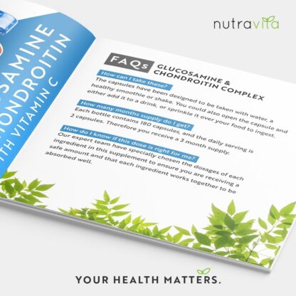 Glucosamine and Chondroitin Complex – 180 High Strength Capsules – Contributes to The Maintenance of Normal Immune System – with Vitamin C, Turmeric, Ginger and Rosehip – Made in The UK by Nutravita - Image 4