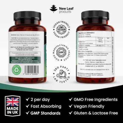 Fibre Supplement 4000mg Psyllium Husk with Acidophilus - High Strength - Natural Soluble Fiber Supplement from Plantago Ovata Seeds, 120 Psyllium Husks Capsules Vegan, Made in UK by New Leaf - Image 6