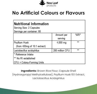 Fibre Supplement 4000mg Psyllium Husk with Acidophilus - High Strength - Natural Soluble Fiber Supplement from Plantago Ovata Seeds, 120 Psyllium Husks Capsules Vegan, Made in UK by New Leaf - Image 7