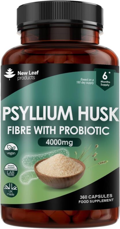 Fibre Supplement 4000mg Psyllium Husk with Acidophilus - High Strength - Natural Soluble Fiber Supplement from Plantago Ovata Seeds, 120 Psyllium Husks Capsules Vegan, Made in UK by New Leaf - Image 8