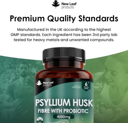 Fibre Supplement 4000mg Psyllium Husk with Acidophilus - High Strength - Natural Soluble Fiber Supplement from Plantago Ovata Seeds, 120 Psyllium Husks Capsules Vegan, Made in UK by New Leaf - Image 12