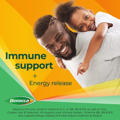 Berocca Immuno Effervescent Tablets, 11 Vitamins and Minerals, Including Vitamins D, C, A, B9, Zinc and Iron to Help Support Your Immune System and B6 and B12 Support Energy Release, Green, 30 Tablets - Image 3