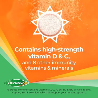 Berocca Immuno Effervescent Tablets, 11 Vitamins and Minerals, Including Vitamins D, C, A, B9, Zinc and Iron to Help Support Your Immune System and B6 and B12 Support Energy Release, Green, 30 Tablets - Image 5