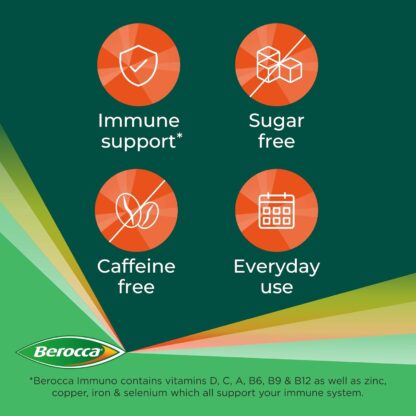 Berocca Immuno Effervescent Tablets, 11 Vitamins and Minerals, Including Vitamins D, C, A, B9, Zinc and Iron to Help Support Your Immune System and B6 and B12 Support Energy Release, Green, 30 Tablets - Image 7