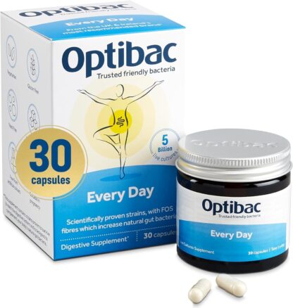 Optibac Probiotics Every Day - Digestive Probiotic Supplement with 5 Billion Bacterial Cultures & FOS Fibres - 30 Capsules