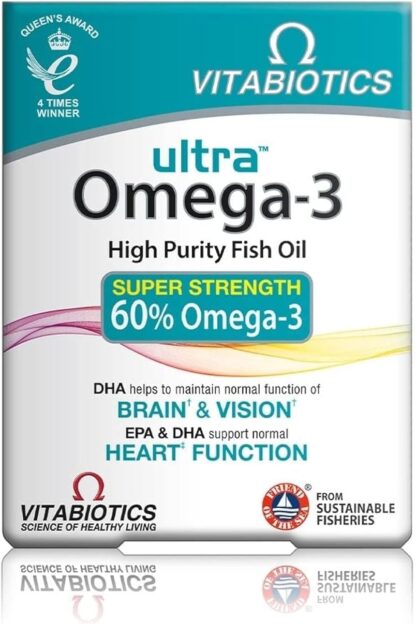 Vitabiotics Ultra Omega-3 Fish Oils Capsules with DHA EPA Nutritional Supplements for Heart Brain and Eye Vision