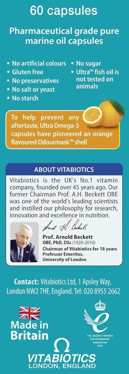 Vitabiotics Ultra Omega-3 Fish Oils Capsules with DHA EPA Nutritional Supplements for Heart Brain and Eye Vision - Image 2