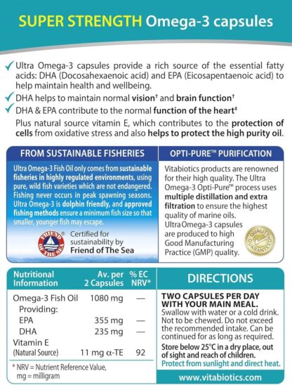 Vitabiotics Ultra Omega-3 Fish Oils Capsules with DHA EPA Nutritional Supplements for Heart Brain and Eye Vision - Image 4