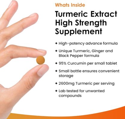 Turmeric Tablets 2600mg with Black Pepper & Ginger - 95% Curcumin Extract -180 Tablets (3 Months) High Strength Active Turmeric Supplements Not Turmeric Capsules,by New Leaf - Image 2