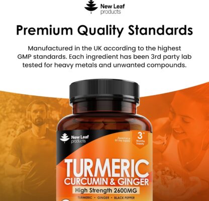 Turmeric Tablets 2600mg with Black Pepper & Ginger - 95% Curcumin Extract -180 Tablets (3 Months) High Strength Active Turmeric Supplements Not Turmeric Capsules,by New Leaf - Image 5