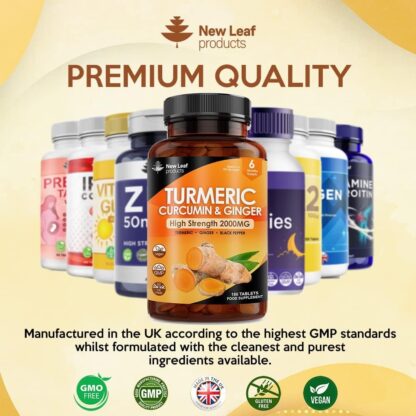 Turmeric Tablets 2600mg with Black Pepper & Ginger - 95% Curcumin Extract -180 Tablets (3 Months) High Strength Active Turmeric Supplements Not Turmeric Capsules,by New Leaf - Image 7