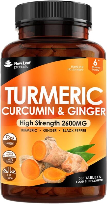 Turmeric Tablets 2600mg with Black Pepper & Ginger - 95% Curcumin Extract -180 Tablets (3 Months) High Strength Active Turmeric Supplements Not Turmeric Capsules,by New Leaf - Image 8