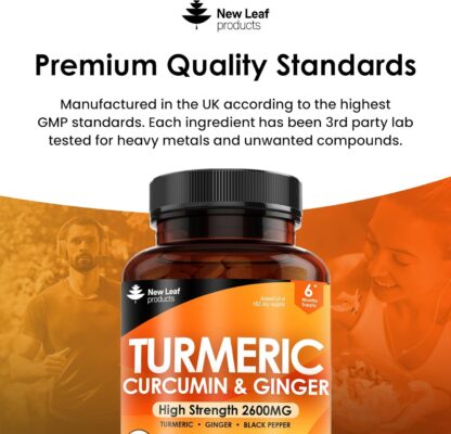 Turmeric Tablets 2600mg with Black Pepper & Ginger - 95% Curcumin Extract -180 Tablets (3 Months) High Strength Active Turmeric Supplements Not Turmeric Capsules,by New Leaf - Image 11