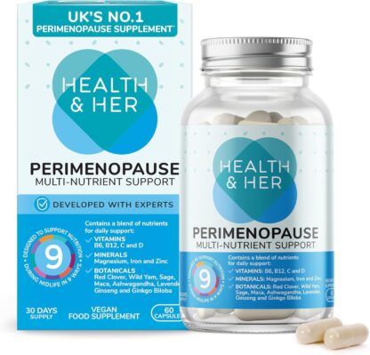 Health & Her Perimenopause Supplements for Women - Wellbeing Support for The Early Stage of Menopause - 1 Month Supply, 60 Capsules - Vegan & Gluten Free