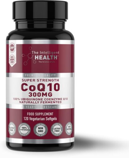 Ubiquinone Coenzyme Q10 300mg Softgel Capsules, 120 Super Strength Vegan Friendly Naturally Fermented High Absorption CoQ10 Capsules Made in The UK to GMP Standards – by The Intelligent Health