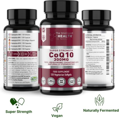 Ubiquinone Coenzyme Q10 300mg Softgel Capsules, 120 Super Strength Vegan Friendly Naturally Fermented High Absorption CoQ10 Capsules Made in The UK to GMP Standards – by The Intelligent Health - Image 2